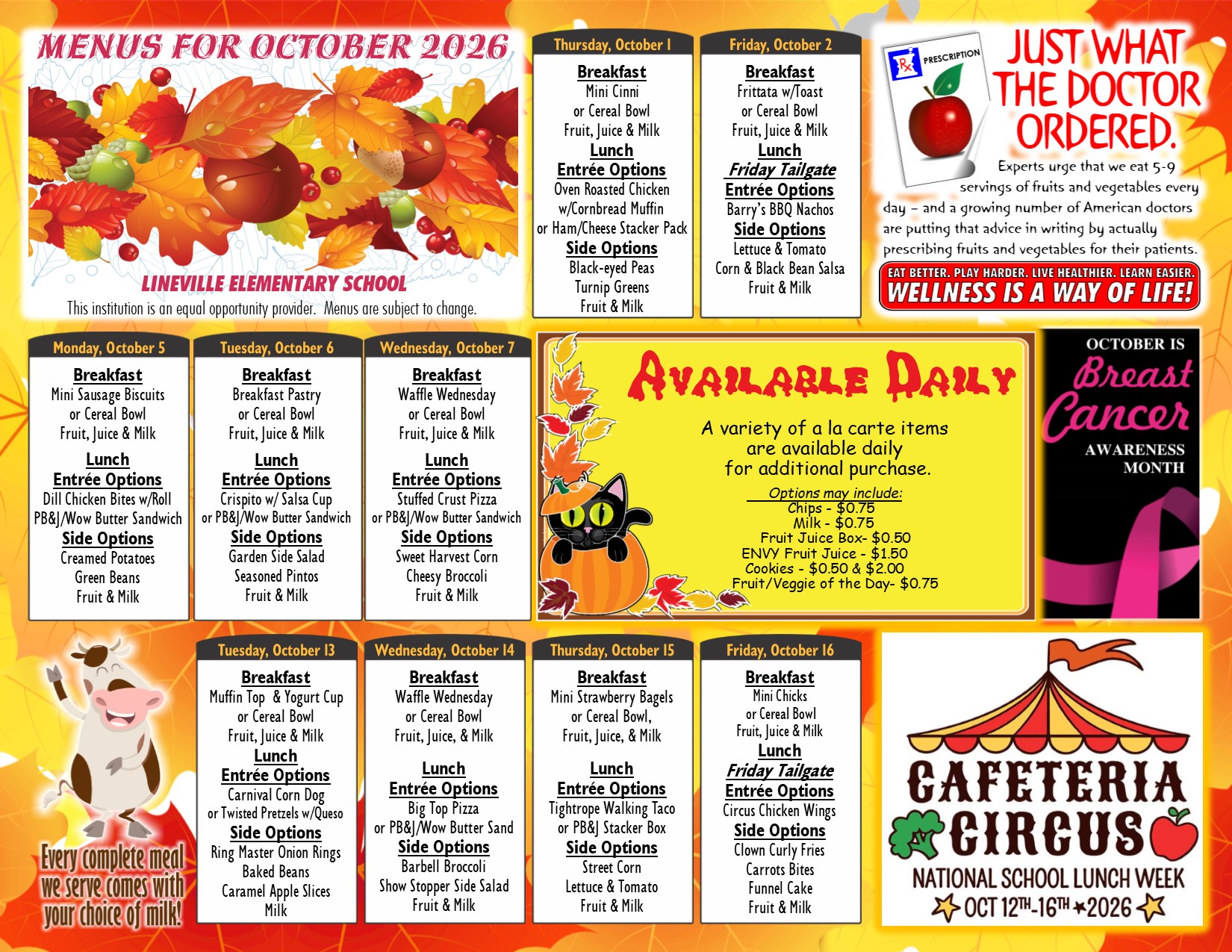 Graphic of monthly cafeteria menu